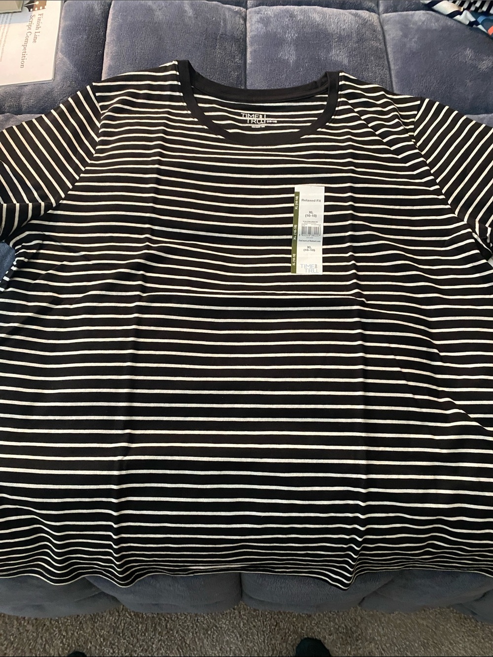 Time and Tru Black and White Striped Short Sleeve Tee